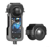 EXTRWORY Gabbia protettiva in metallo per Insta360 X5 con copriobiettivo, design compatto, finitura grigia, 15 x 7 x 3,5 cm