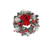 EXTRWORY Ghirlanda natalizia artificiale, pre-illuminata, con accenti rossi da 40,6 cm, alimentata a batteria, con aghi resistenti al fuoco, realistica, per porte e finestre festive (1)