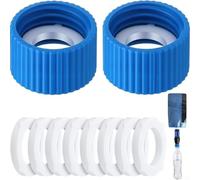 EXTRWORY Kit di accoppiamento per filtro dell'acqua, a prova di perdite, porta di pulizia per bottiglie filettate da 28 mm, per esterni, blu e bianco (2 coperchi + 10 rondelle)