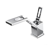 EXTRWORY Rubinetto per lavabo a doppia maniglia grigio satinato con beccuccio a cascata e aeratore ABS per lavaggio senza schizzi in stile moderno decorazione del bagno struttura in rame (argento)
