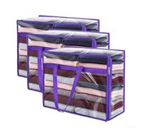 EXTRWORY Sacchetti trasparenti da 40 l, organizer per armadio, contenitori portatili a prova di polvere, per vestiti, biancheria da letto, cuscini, organizzazione della casa (3 pezzi)