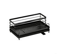 EXTRWORY Scolapiatti per lavello con vassoio dell'acqua in plastica per organizer per spugne, soluzione compatta per riporre il piano di lavoro della cucina (modello base nero)