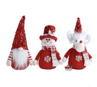 EXTRWORY Set di 3 ornamenti natalizi in peluche, gnomo, pupazzo di neve, renna, fiocco di neve rosso, cappelli scintillanti, dimensioni compatte, decorazione per la casa e per le vacanze, esposizione