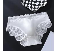 EXTRWORY Slip da uomo in seta di ghiaccio in pizzo con sacchetto di rigonfiamento 3D ad alta elasticità a vita bassa design senza cuciture per un comodo uso quotidiano colore bianco taglia L