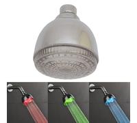 EXTRWORY Soffione doccia a LED con luce che cambia colore, spray rotondo a temperatura controllata, soffione a pioggia alimentato ad acqua per esperienza bagno spa, materiale ABS finitura argentata