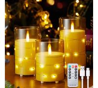 EXTSUD 3 candele a LED con catena luminosa e timer, candele a LED ricaricabili con telecomando, senza fiamma, in acrilico, per casa, Natale, compleanno, festa