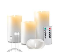 EXTSUD 3 candele a LED senza fiamma, in vera cera, ricaricabili, con timer e telecomando, 7,5 x 10,5,13,5,16 cm, per casa, matrimonio, Natale, Halloween, feste