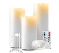 EXTSUD 3 candele a LED senza fiamma, in vera cera, ricaricabili, con timer e telecomando, 7,5 x 16,18,5,21 cm, per casa, matrimonio, Natale, Halloween, feste