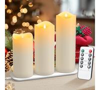 EXTSUD Candele a LED senza fiamma, 3 candele ricaricabili con telecomando, 7,5 x 15,17,5,20 cm, in vera cera tremolante, per casa, matrimonio, Natale, Halloween, feste
