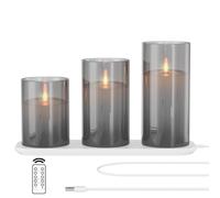 EXTSUD Candele a LED senza fiamma, Candela con Stazione Telecomando e Funzione Timer, Ricaricabili Candele Avvento Decorazione per Natalizie, Grigio