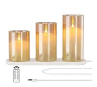 EXTSUD Candele a LED senza fiamma, Set di 3 Candela con Stazione Telecomando e Funzione Timer, Ricaricabili Candele Avvento Decorazione per Natalizie, Giallo