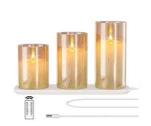 EXTSUD Candele a LED senza fiamma, Set di 3 Candela con Stazione Telecomando e Funzione Timer, Ricaricabili Candele Avvento Decorazione per Natalizie, Giallo