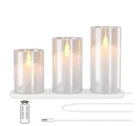EXTSUD Candele LED, 3 pezzi Candele senza fiamma con Telecomando e Funzione Timer, Stazione Ricarica Inclusa - 10cm 13cm 15cm Candele Decorazioni Natalizie Avvento, Bianco