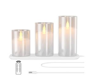 EXTSUD Candele LED, 3 pezzi Candele senza fiamma con Telecomando e Funzione Timer, Stazione Ricarica Inclusa - 10cm 13cm 15cm Candele Decorazioni Natalizie Avvento, Bianco