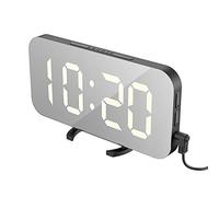 EXTSUD Sveglia Digitale con Display a Specchio Orologio Sveglia Elettronica con Luce Notturna Grande LED Schermo 12/24H Funzione Pisolino 2 Porte USB per Ricarica Smartphone