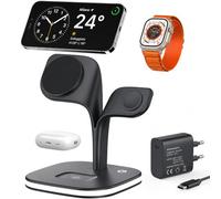 EXW Caricatore Wireless 3 in 1, Compatible with MagSafe, Fast Charging Station con Adattatore per iPhone 17e/17/16/15/14/13/12/Air, Apple Watch 10-2/Ultra/SE e AirPods Pro/4/3/2,Nero