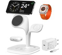 EXW Caricatore Wireless Magnetico 3 in 1 per iPhone, Apple Watch e AirPods | Ricarica Rapida 15W, Compatibile con MagSafe, Luce Ambientale Regolabile, per iPhone 18/17/16/15/14/13/12