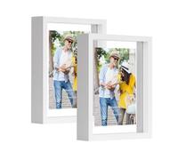 EXYGLO Cornice a Doppio Vetro Doppia Faccia, Cornice 13x18 Bianca da Esporre sul Tavolo, Decorazione per Casa, Set di 2