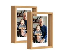 EXYGLO Cornice a Doppio Vetro Doppia Faccia, Cornice 13x18 Colore Legno Naturale da Esporre sul Tavolo, Decorazione per Casa, Set di 2