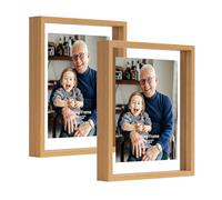 EXYGLO Cornice a Doppio Vetro Doppia Faccia, Cornice 20x25 Colore Legno Naturale da Esporre sul Tavolo, Decorazione per Casa, Set di 2