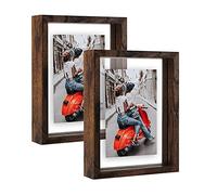 EXYGLO Cornice Rustica a Doppio Vetro, Cornice 10x15 da Esporre sul Tavolo, Decorazione per Casa,Marrone Set di 2