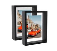 EXYGLO Cornice Rustica a Doppio Vetro, Cornice 10x15 da Esporre sul Tavolo, Decorazione per Casa,Nera Set di 2