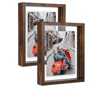 EXYGLO Cornice Rustica a Doppio Vetro, Cornice 13x18 da Esporre sul Tavolo, Decorazione per Casa,Marrone Set di 2