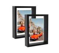 EXYGLO Cornice Rustica a Doppio Vetro, Cornice 13x18 da Esporre sul Tavolo, Decorazione per Casa,Nera Set di 2