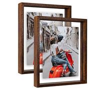 EXYGLO Cornice Rustica a Doppio Vetro, Cornice 20x25 da Esporre sul Tavolo, Decorazione per Casa,Marrone Set di 2