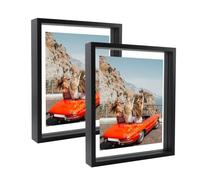 EXYGLO Cornice Rustica a Doppio Vetro, Cornice 20x25 da Esporre sul Tavolo, Decorazione per Casa,Nera Set di 2