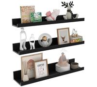 EXYGLO Mensola da Muro 60cm, Mensola Galleggiante Nera in Legno MDF, Salvaspazio per Camera da letto, Soggiorno, Ufficio e Cucina, Set 3