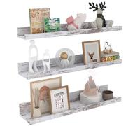 EXYGLO Mensola da Muro in Legno MDF 60 cm, Salvaspazio per Soggiorno, Cucina, Bagno, Set 3 Bianca Rustica (Betulla)