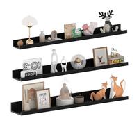 EXYGLO Mensole da Muro 90 cm, Mensola Galleggiante Nera con Design Rustico, Salvaspazio per Camera da letto, Soggiorno, Ufficio e Cucina, Set 3