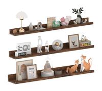 EXYGLO Mensole da Muro 90cm, Mensola Galleggiante Marrone con Design Rustico, Salvaspazio per Camera da letto, Soggiorno, Ufficio e Cucina, Set 3
