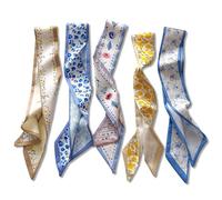 exylosluxek Set da 5 Sciarpe di Seta per Donna - Sciarpe di seta sottili con motivi floreali misti in vari colori, accessori moda premium per tutti i giorni, feste, matrimoni e da regalare