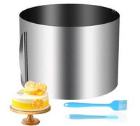 Exyvox Anello per Torte Regolabile con Scala, Stampo Rotondo in Acciaio Inox, Altezza 20 cm, Diametro 16-30 cm, con spatola e Pennello per Torta Adatto per la Cottura di Torte