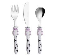 EXZACT Bambini Posate Acciaio Inox 3 pezzi/posate bimbi - 1 x forchetta, 1 x coltelli, 1 x Cucchiai Cena (Mucca x 3)