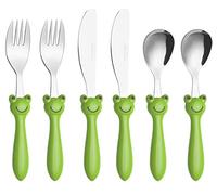 EXZACT Bambini Posate Acciaio Inox 6 pezzi/posate bimbi - 2 x forchetta, 2 x coltelli, 2 x Cucchiai Cena (Rana x 6)