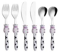 EXZACT Bambini Posate Acciaio Inox 6 pezzi/posate bimbi - 2 x forchetta, 2 x coltelli, 2 x Cucchiai Cena (Mucca x 6)