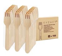 EXZACT Forchette in Legno 150 Pezzi, Posate Monouso Compostabili per Feste Picnic BBQ