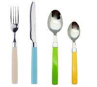 Exzact Posate Acciaio Inox con Manici Colorati, 24 PZ - 6 Forchette, 6 Coltelli, 6 Cucchiai Cena, 6 Cucchiaini (Colori Misti x 24)