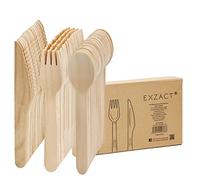 EXZACT Posate in Legno 150 Pezzi, Forchette Cucchiai Coltelli Compostabili per Feste Picnic BBQ