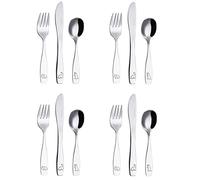 EXZACT Posate per bambini 12 pezzi in acciaio inox/posate bimbi - 4 x forchetta, 4 x coltelli, 4 x Cucchiai Cena - Posate dinosauri per bambini (Dinosauri x 12)