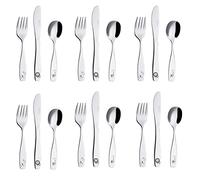 Exzact posate per bambini 18 pezzi in acciaio inox 18/10, 6 forchette, 6 coltelli da tavola sicuri, 6 cucchiai - Safari - Giraffa elefante leone