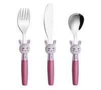 EXZACT Posate per bambini 3 pezzi in acciaio inox/posate bimbi- 1 x forchetta, 1 x coltelli, 1 x Cucchiai Cena - Conigli (Conigli x 3)