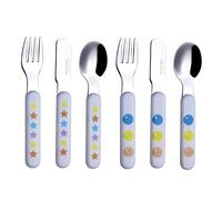 Exzact Posate per Bambini 6 Pezzi in Acciaio Inossidabile 18/10-2 x forchette, 2 x coltelli, 2 x cucchiai da tavola - Manico in plastica, Utensili per Bambini Senza BPA - Stelle e Punti (S6)