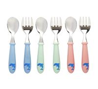 Exzact Posate per Bambini 6 Pezzi in Acciaio Inossidabile 18/10-3 x forchette, 3 x cucchiai da tavola - Senza BPA - Lavabile in lavastoviglie (Delfino)