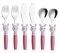 EXZACT Posate per bambini 6 pezzi in acciaio inox/posate bimbi - 2 x forchetta, 2 x coltelli, 2 x Cucchiai Cena (Conigli x 6)