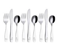 EXZACT Posate per bambini 9 pezzi in acciaio inox, posate per bambini/posate per bambini piccoli, lavabili in lavastoviglie, 24M+, dinosauri