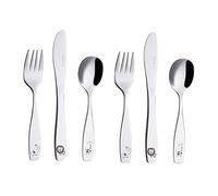 Exzact Posate per Bambini in Acciaio Inox 18/10-6 Pezzi: 2 forchette, 2 coltelli da Cena, 2 cucchiai da tavola e Safari, Motivo: Giraffa Elefante Leone